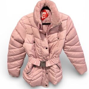 Hot Kiss Pink Puffer Jacket with Belt